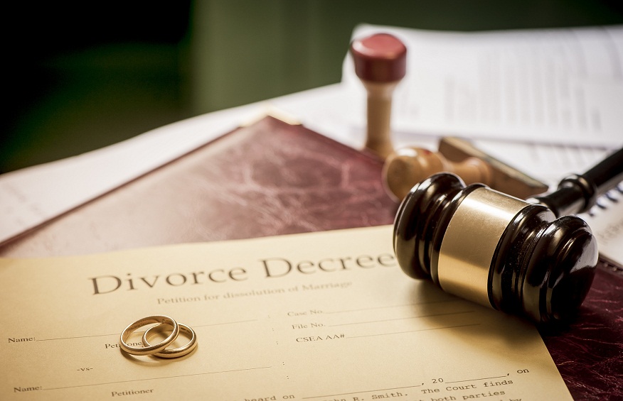 Divorce decree and wooden gavel